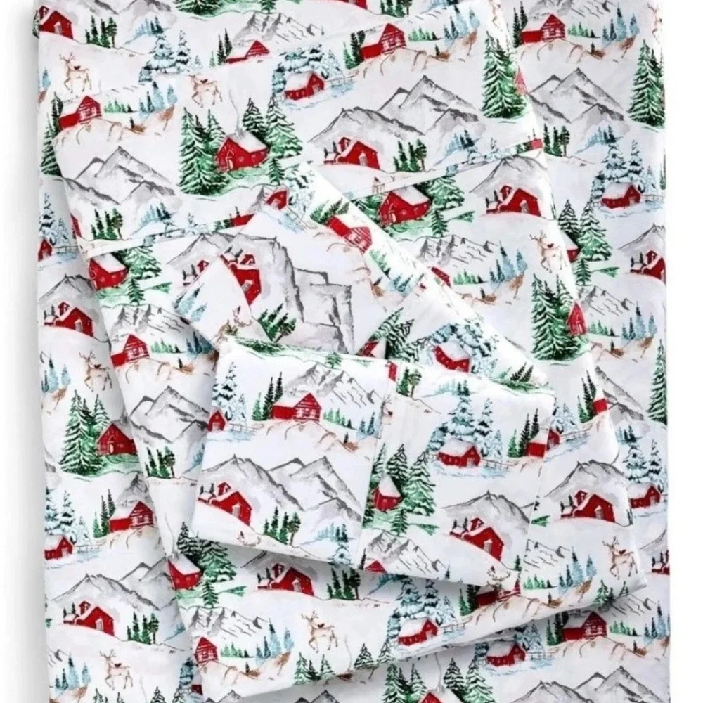 Charter club holiday winter village cotton sheet set queen size